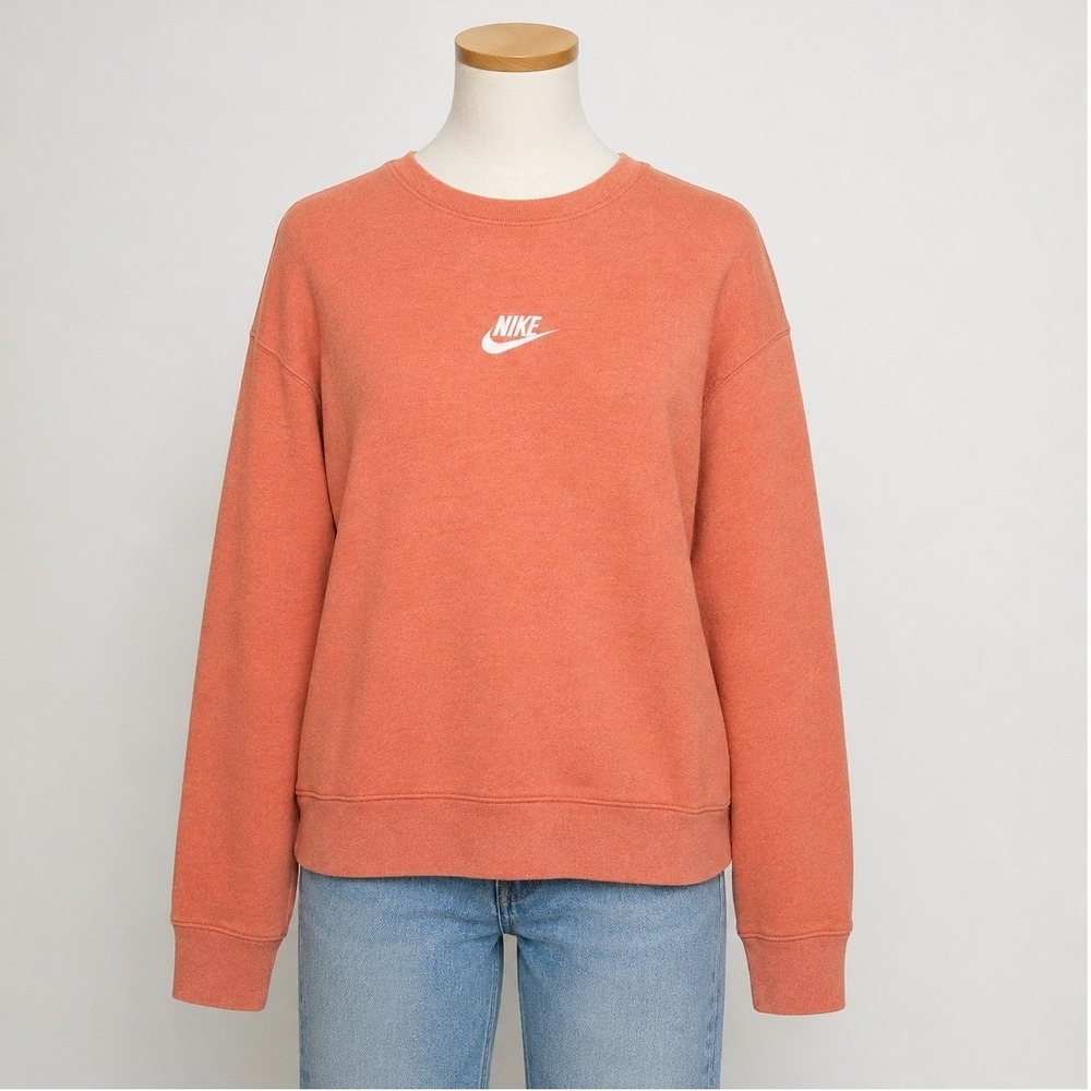 Nike Women Coral Oversized Crewneck Sweatshirt Embroidered Logo Medium Y2K